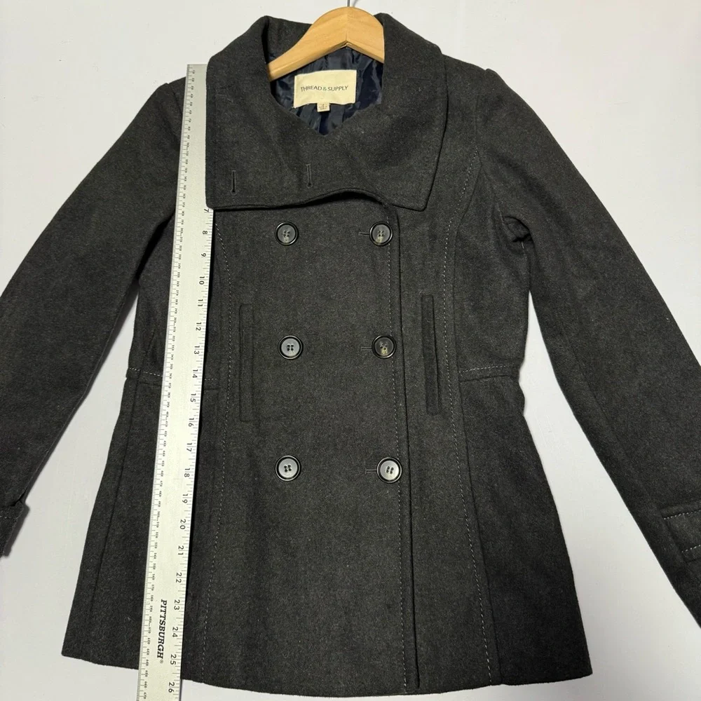 Thread & Supply Wool Blend Gray‎ Pea Coat Double Breasted Jacket Womens Size S